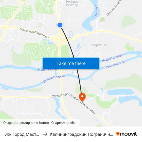 Жк Город Мастеров (В Центр) to Калининградский Пограничный Институт Фсб России map