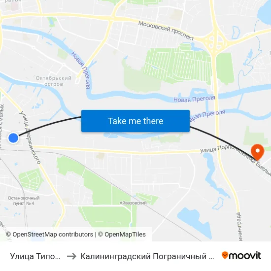 Улица Типографская to Калининградский Пограничный Институт Фсб России map