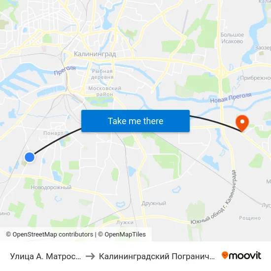 Улица А. Матросова (Из Центра) to Калининградский Пограничный Институт Фсб России map