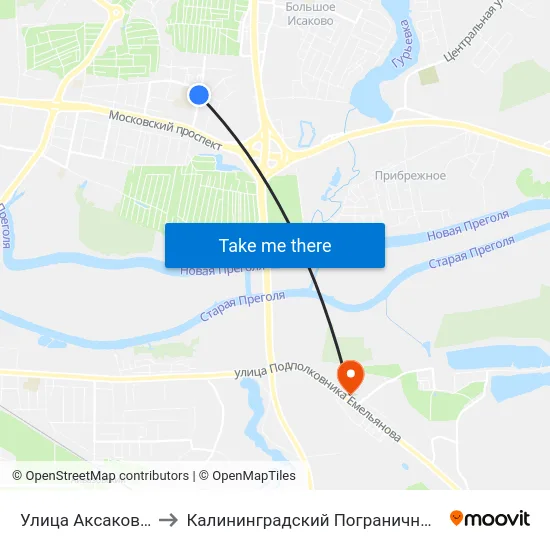 Улица Аксакова (Конечная) to Калининградский Пограничный Институт Фсб России map