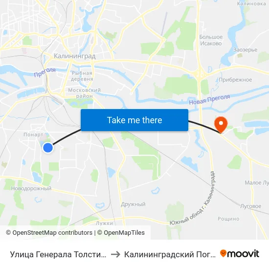 Улица Генерала Толстикова (По Требованию, Из Центра) to Калининградский Пограничный Институт Фсб России map