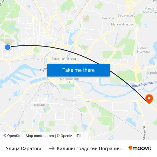 Улица Саратовская (Из Центра) to Калининградский Пограничный Институт Фсб России map