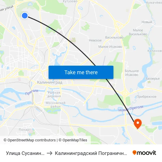 Улица Сусанина (Конечная) to Калининградский Пограничный Институт Фсб России map