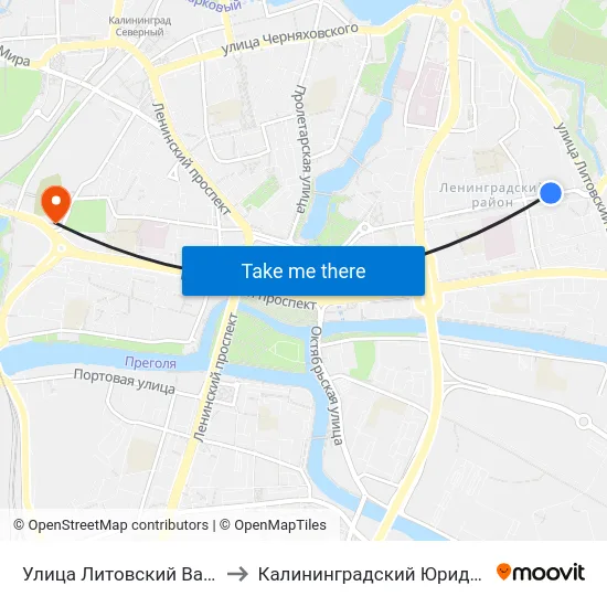 Улица Литовский Вал (На Ул. Фрунзе, В Центр) to Калининградский Юридический Институт Мвд России map