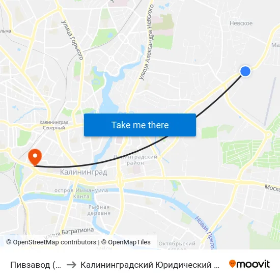 Пивзавод (В Центр) to Калининградский Юридический Институт Мвд России map