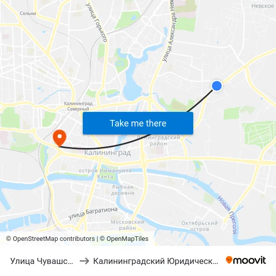 Улица Чувашская (В Центр) to Калининградский Юридический Институт Мвд России map