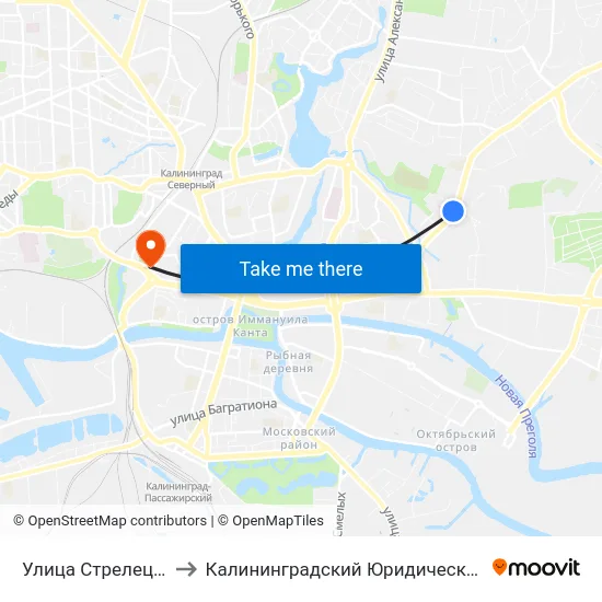 Улица Стрелецкая (В Центр) to Калининградский Юридический Институт Мвд России map