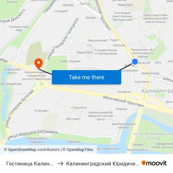 Гостиница Калининград (Из Центра) to Калининградский Юридический Институт Мвд России map