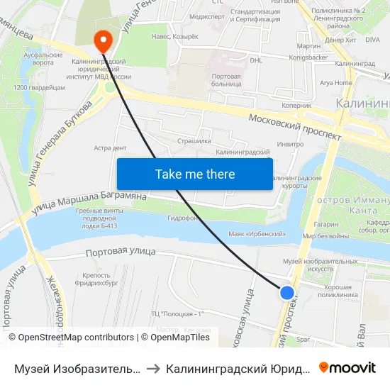 Музей Изобразительных Искусств (Из Центра) to Калининградский Юридический Институт Мвд России map