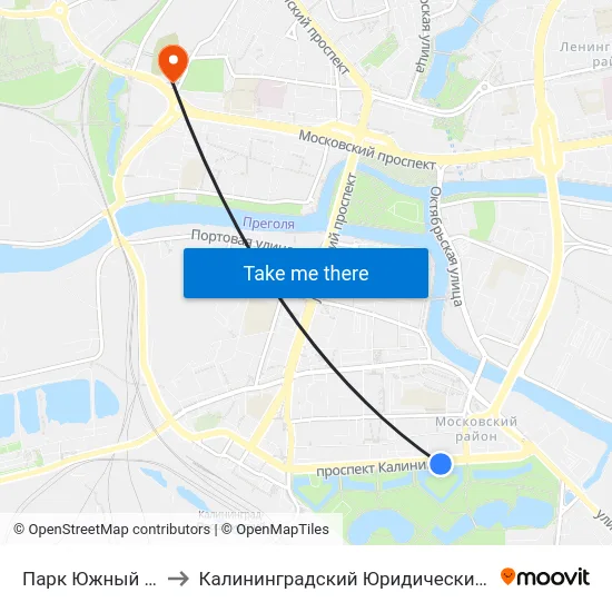 Парк Южный (Из Центра) to Калининградский Юридический Институт Мвд России map