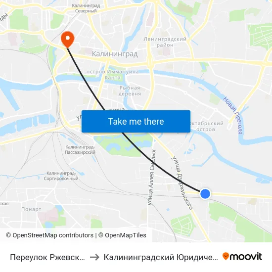 Переулок Ржевский 2-Й (Из Центра) to Калининградский Юридический Институт Мвд России map