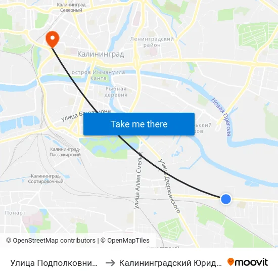 Улица Подполковника Емельянова (Из Центра) to Калининградский Юридический Институт Мвд России map