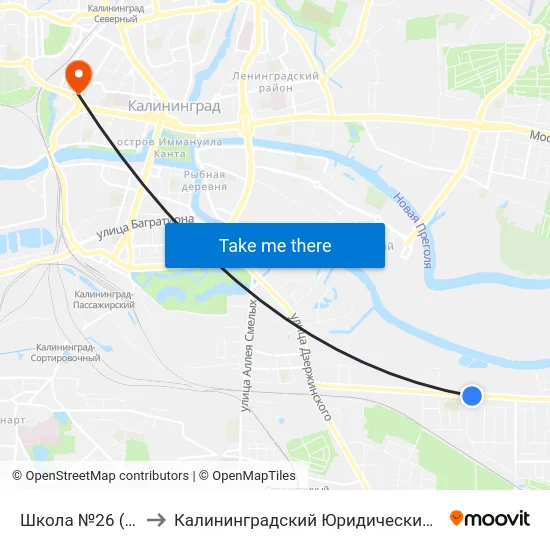 Школа №26 (Из Центра) to Калининградский Юридический Институт Мвд России map
