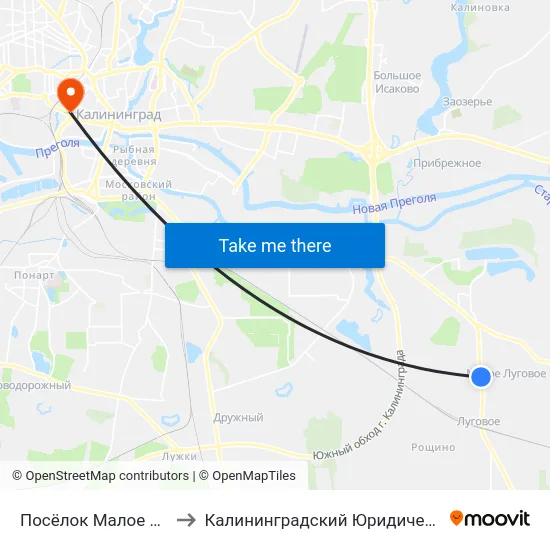Посёлок Малое Луговое (В Центр) to Калининградский Юридический Институт Мвд России map