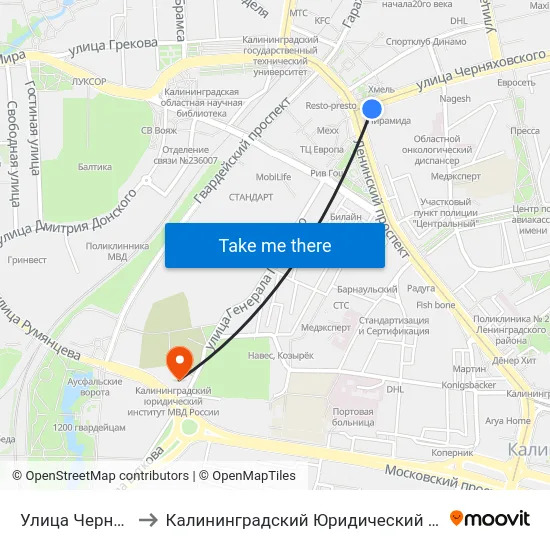 Улица Черняховского to Калининградский Юридический Институт Мвд России map