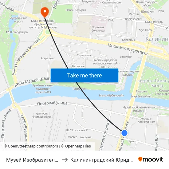Музей Изобразительных Искусств (В Центр) to Калининградский Юридический Институт Мвд России map