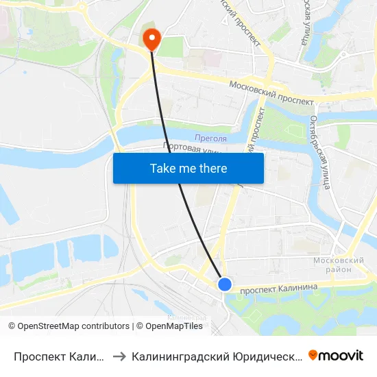 Проспект Калинина (В Центр) to Калининградский Юридический Институт Мвд России map