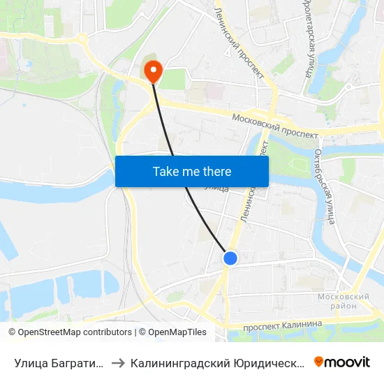 Улица Багратиона (В Центр) to Калининградский Юридический Институт Мвд России map