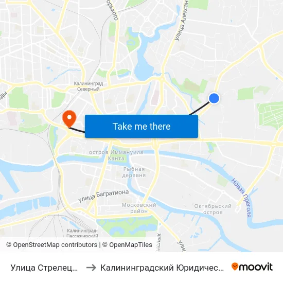 Улица Стрелецкая (Из Центра) to Калининградский Юридический Институт Мвд России map