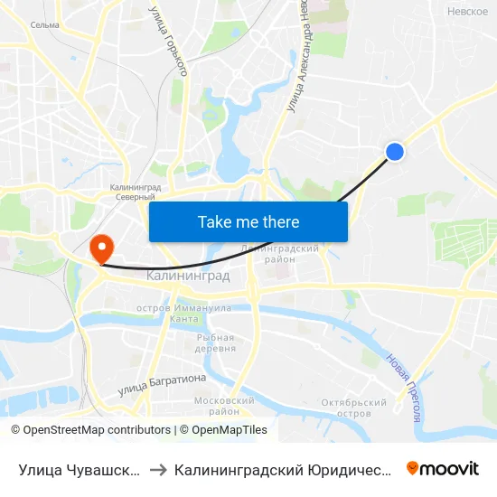 Улица Чувашская (Из Центра) to Калининградский Юридический Институт Мвд России map