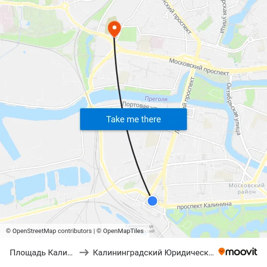 Площадь Калинина (В Центр) to Калининградский Юридический Институт Мвд России map