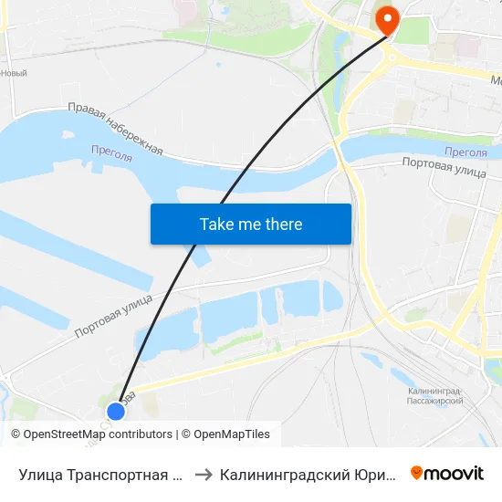 Улица Транспортная (На Ул. А. Суворова, В Центр) to Калининградский Юридический Институт Мвд России map