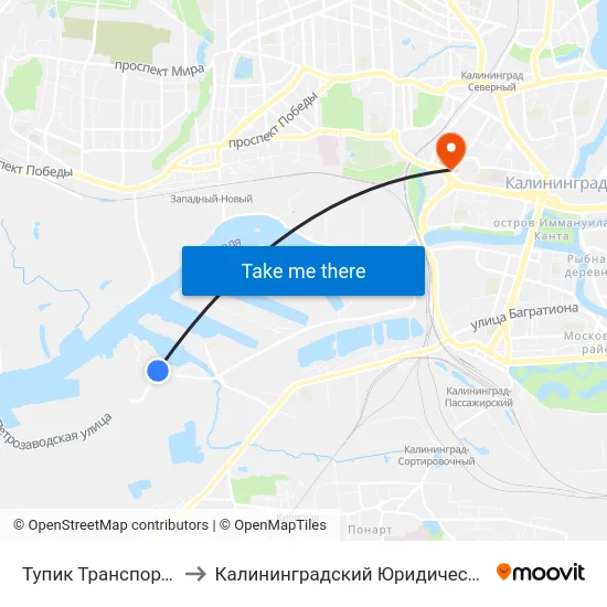 Тупик Транспортный (В Центр) to Калининградский Юридический Институт Мвд России map