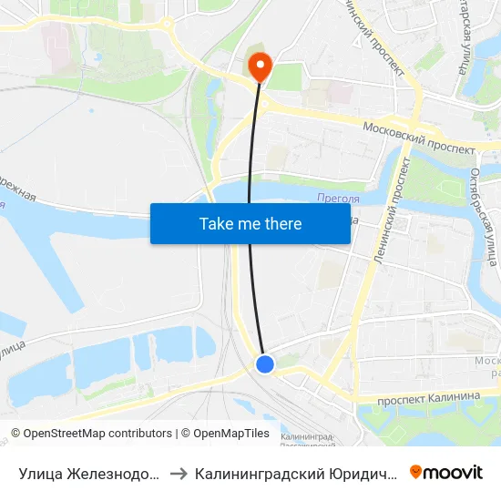 Улица Железнодорожная (Из Центра) to Калининградский Юридический Институт Мвд России map