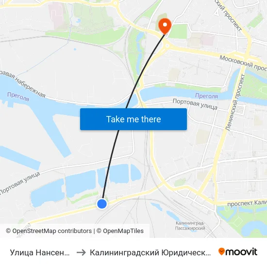 Улица Нансена (Из Центра) to Калининградский Юридический Институт Мвд России map