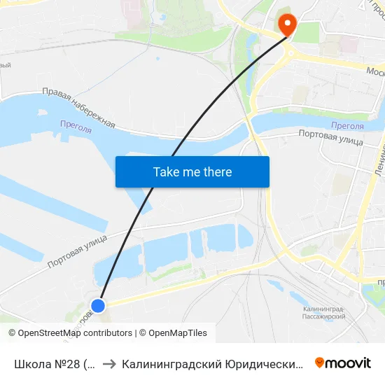 Школа №28 (Из Центра) to Калининградский Юридический Институт Мвд России map