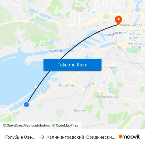 Голубые Озера (В Центр) to Калининградский Юридический Институт Мвд России map