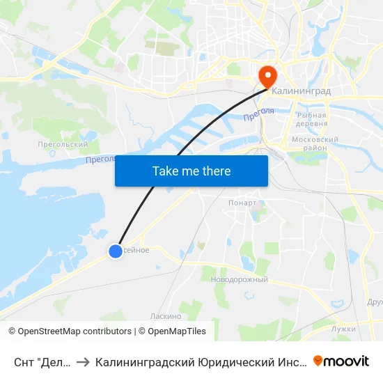 Снт "Дельфин" to Калининградский Юридический Институт Мвд России map