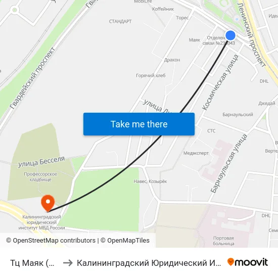 Тц Маяк (В Центр) to Калининградский Юридический Институт Мвд России map