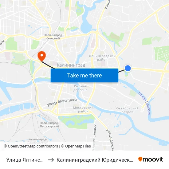Улица Ялтинская (В Центр) to Калининградский Юридический Институт Мвд России map