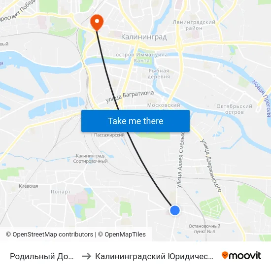 Родильный Дом №3 (В Центр) to Калининградский Юридический Институт Мвд России map