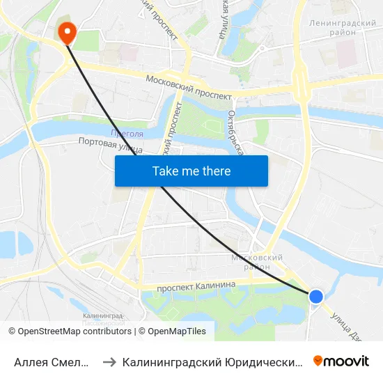 Аллея Смелых (В Центр) to Калининградский Юридический Институт Мвд России map