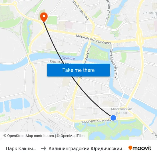 Парк Южный (В Центр) to Калининградский Юридический Институт Мвд России map