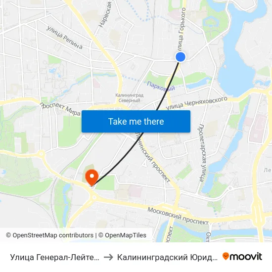 Улица Генерал-Лейтенанта Озерова (Из Центра) to Калининградский Юридический Институт Мвд России map