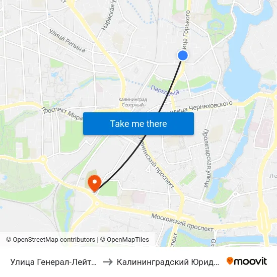 Улица Генерал-Лейтенанта Озерова (В Центр) to Калининградский Юридический Институт Мвд России map