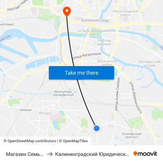Магазин Семья (Из Центра) to Калининградский Юридический Институт Мвд России map