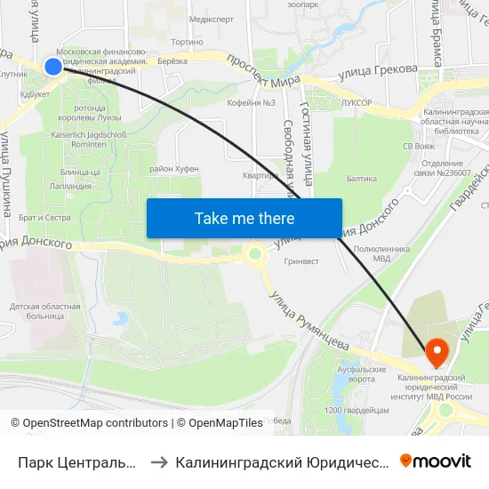 Парк Центральный (Из Центра) to Калининградский Юридический Институт Мвд России map