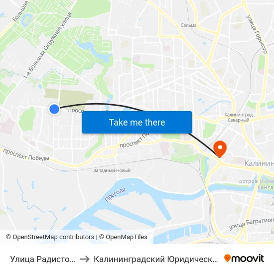 Улица Радистов (Из Центра) to Калининградский Юридический Институт Мвд России map
