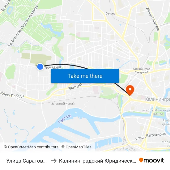 Улица Саратовская (В Центр) to Калининградский Юридический Институт Мвд России map