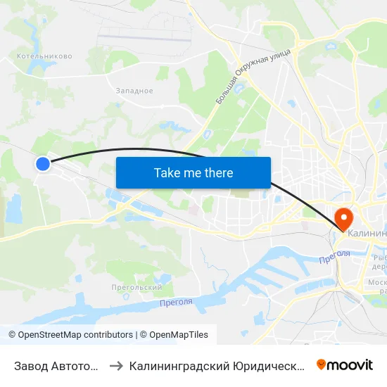 Завод Автотор (Из Центра) to Калининградский Юридический Институт Мвд России map