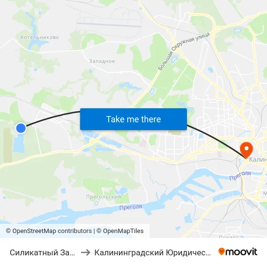Силикатный Завод (Конечная) to Калининградский Юридический Институт Мвд России map