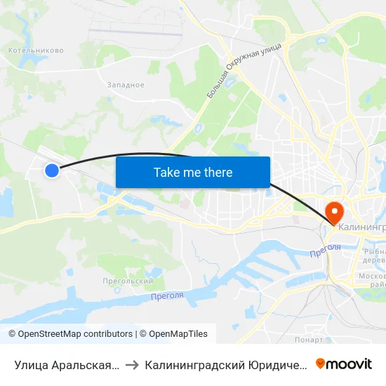 Улица Аральская (По Требованию) to Калининградский Юридический Институт Мвд России map