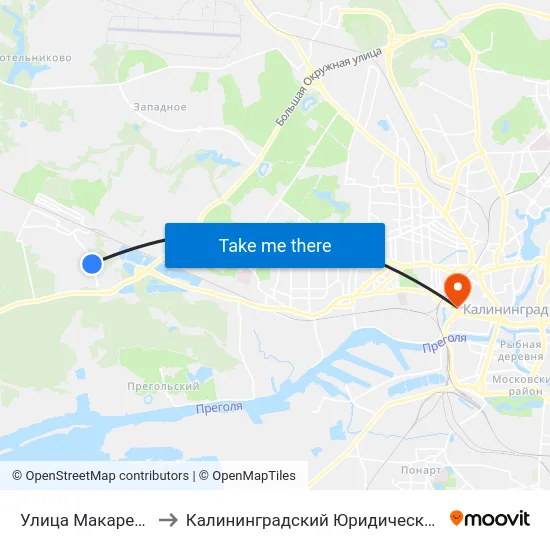 Улица Макаренко (В Центр) to Калининградский Юридический Институт Мвд России map