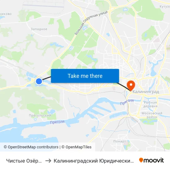 Чистые Озёра (В Центр) to Калининградский Юридический Институт Мвд России map