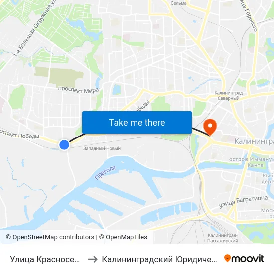 Улица Красносельская (В Центра) to Калининградский Юридический Институт Мвд России map