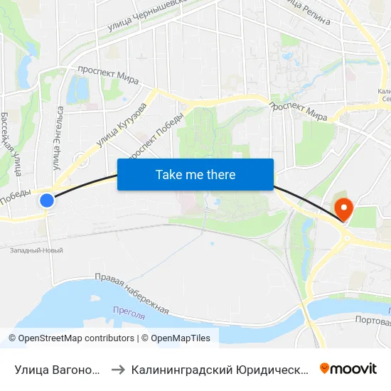 Улица Вагоностроительная to Калининградский Юридический Институт Мвд России map